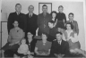 From back: Fred Hyde, Bill Burk, Thomas Leader, Robert Burk; Ruth (Leader) Burk; Lois Leader, Bill Hyde, Thomas W Leader; Betty (Splan) Leader; Olive (Leader) Hyde, Ella (MacBeth) Leader, Harry G Leader; Edith Hyde. c. 1945